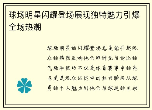 球场明星闪耀登场展现独特魅力引爆全场热潮
